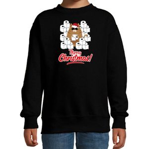 Foute Kerstsweater / Kerst trui met hamsterende kat Merry Christmas zwart voor kinderen- Kerstkleding / Christmas outfit