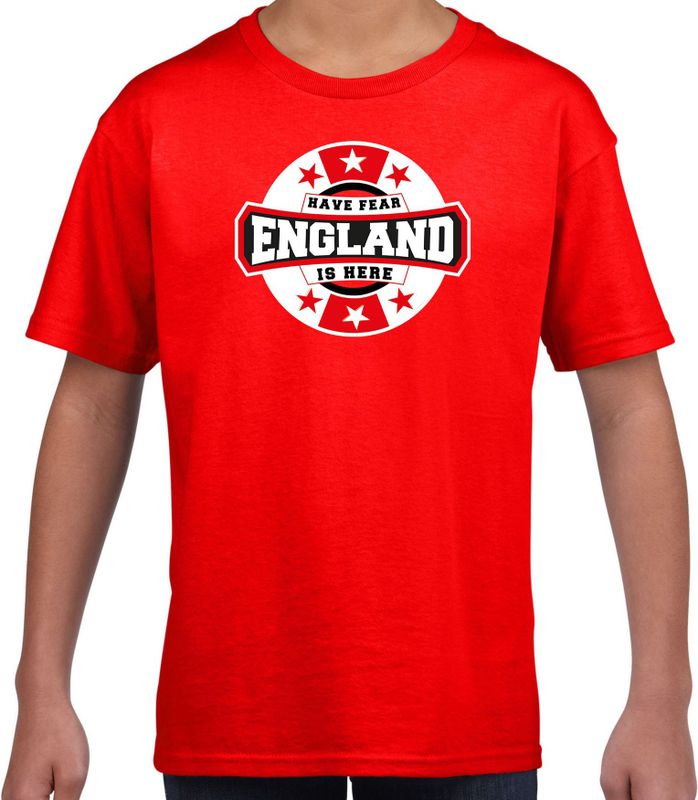 Have fear England is here t-shirt met sterren embleem in de kleuren van de Engelse vlag - rood - kids - Engeland supporter / Engels elftal fan shirt / EK / WK / kleding