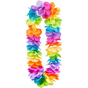 Boland Hawaii krans/slinger - Tropische/zomerse kleuren mix - Grote bloemen blaadjes hals slingers - Party verkleed accessoires