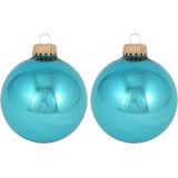 24x Turquoise blauwe glazen kerstballen glans 7 cm kerstboomversiering - Kerstversiering/kerstdecoratie turquoise blauw