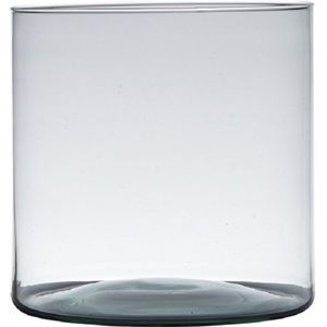 Transparante home-basics cilinder vorm vaas/vazen van gerecycled glas 30 x 19 cm - Bloemen/takken/boeketten vaas voor binnen gebruik