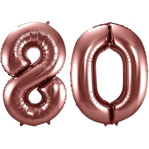 Folat Folie ballonnen - 80 jaar cijfer - brons - 86 cm - leeftijd feestartikelen