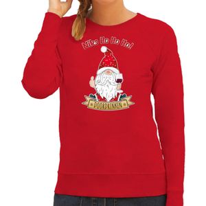 Bellatio Decorations foute kersttrui/sweater dames - Wijn kabouter/gnoom - rood - Doordrinken