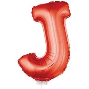 Rode opblaas letter ballon J op stokje 41 cm
