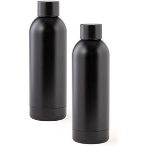 Set van 2x stuks thermosfles/isoleerkan - RVS - 800 ml - mat zwart - warme en koude dranken