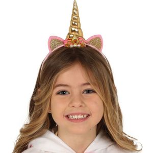 Fiestas Verkleed haarband Unicorn/eenhoorn - goud gekleurd - meisjes/kinderen - Fantasy thema