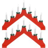 Set van 2x stuks rode kaarsenbrug met 7 lampjes 41 x 30 cm - Kerst verlichting - Vensterbank decoratie