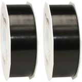 2x XL Hobby/decoratie zwarte kunststof sierlinten 4 cm/40 mm x 91 meter- Luxe kwaliteit - Cadeaulint kunststof lint/ribbon