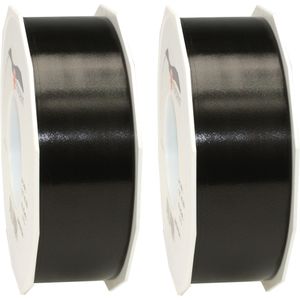 2x XL Hobby/decoratie zwarte kunststof sierlinten 4 cm/40 mm x 91 meter- Luxe kwaliteit - Cadeaulint kunststof lint/ribbon