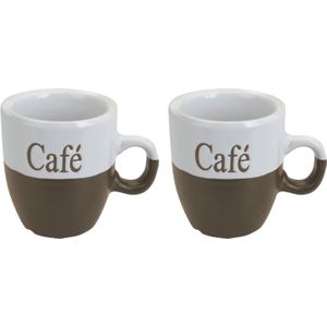 Excellent Houseware Koffiemok set 2x stuks - lichtbruin - keramiek - 150 ml