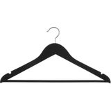 Set van 6x stuks luxe houten kledinghangers met rubber coating zwart 45 x 23 cm - Kledingkast hangers/kleerhangers