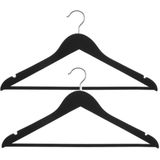Set van 6x stuks luxe houten kledinghangers met rubber coating zwart 45 x 23 cm - Kledingkast hangers/kleerhangers