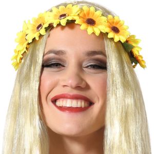 Atosa Verkleed haarband met bloemen - geel - meisjes/dames - Hippie/Flower Power