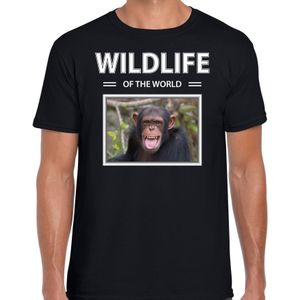 Dieren foto t-shirt Chimpansee aap - zwart - heren - wildlife of the world - cadeau shirt apen liefhebber