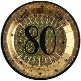 Verjaardag feest bordjes leeftijd - 20x - 80 jaar - goud - karton - 22 cm - rond