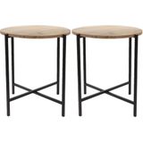 Set van 2x stuks bijzettafels rond hout/metaal zwart 45 x 51 cm - Home Deco meubels en tafels