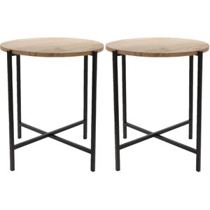 Set van 2x stuks bijzettafels rond hout/metaal zwart 45 x 51 cm - Home Deco meubels en tafels