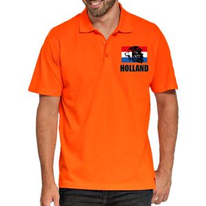 Grote maten oranje fan poloshirt voor heren - met leeuw en vlag op borst - Holland / Nederland supporter - EK/ WK shirt / outfit
