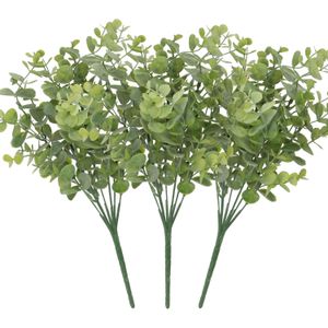 DK Design Kunstbloem Eucalyptus tak - 3x - 33 cm - groen - bundel/bosje - Kunst zijdebloemen