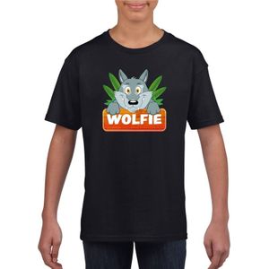 Wolfie de wolf t-shirt zwart voor kinderen - unisex - wolven shirt - kinderkleding / kleding
