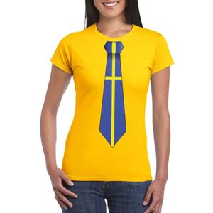 Geel t-shirt met Zweedse vlag stropdas dames -  Zweden supporter
