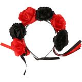 Diadeem/tiara met zwarte en rode rozen voor dames - Day of the dead - Halloween verkleed accessoires