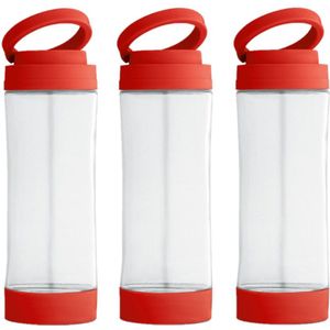 6x Stuks glazen waterfles/drinkfles met rode kunststof schroefdop en smartphone houder 390 ml - Sportfles - Bidon