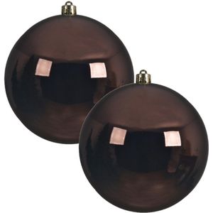 2x Grote donkerbruine kunststof kerstballen van 20 cm - glans - donkerbruine kerstballen - Kerstversiering