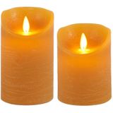 Set van 2x stuks oker geel Led kaarsen met bewegende vlam - 10 en 12.5 cm - Sfeer stompkaarsen voor binnen
