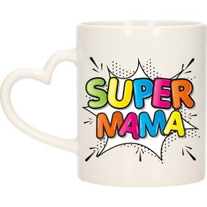 Bellatio Decorations Cadeau koffie/thee mok voor mama - wit - super mama - hartjes oor - Moederdag
