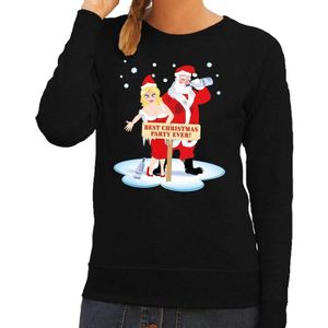 Foute kersttrui / sweater dronken kerstman en kerstvrouw na kerstborrel/ feest zwart voor dames - Kersttruien