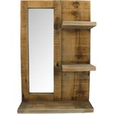 Dijk Natural Collections Wandplank met spiegel - hout - 3 plankjes - bruin- 38 x 12 x 58 cm