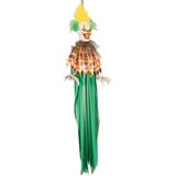 Hangdecoratie pop bewegende horror clown groen 100 cm - Halloween versiering hangende poppen