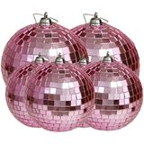 Grote discobal kerstballen - 6x stuks - roze - 8 en 10 cm - kunststof