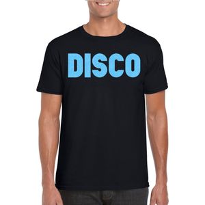 Bellatio Decorations Verkleed T-shirt heren - disco - zwart - blauw glitter - jaren 70/80 - carnaval