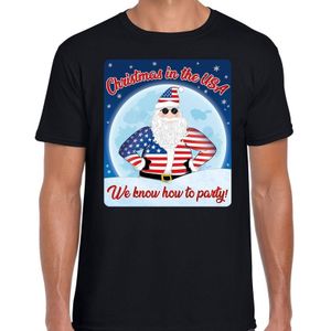 Fout Amerika Kerst t-shirt / shirt - Christmas in USA we know how to party - zwart voor heren - kerstkleding / kerst outfit