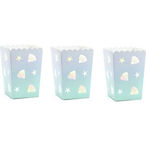 36x Popcorn bakjes zeemeermin/oceaan thema 12,5 cm - Popcornbakjes/chipsbakjes/snackbakjes kinderverjaardag/kinderfeestje
