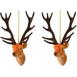 2x Kerstboomhangers bruine herten 13 cm kerstversiering - Bruine kerstversiering/boomversiering - Kerstornamenten