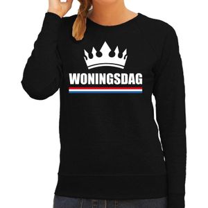 Koningsdag sweater / trui Woningsdag zwart voor dames - Woningsdag - thuisblijvers / Kingsday thuis vieren