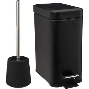 5Five Badkamer/toilet accessoires set - WC-borstel/pedaalemmer 5L- zwart - metaal/polyresin