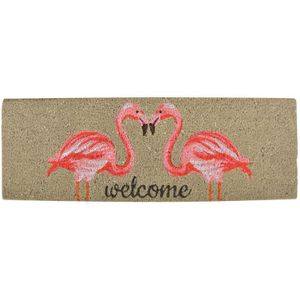 Flamingo thema deurmat/buitenmat kokos 25 x 75 cm - Deurmatten/buitenmatten/schoonloopmatten/borstelmatten