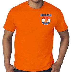 Grote maten oranje supporter t-shirt voor heren - Holland vlag cirkel leeuw  embleem op borst - Nederland supporter -EK/WK outfit