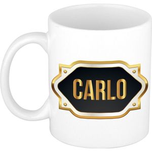 Carlo naam cadeau mok / beker met gouden embleem - kado verjaardag/ vaderdag/ pensioen/ geslaagd/ bedankt
