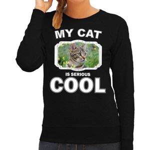 Bruine kat katten trui / sweater my cat is serious cool zwart - dames - katten / poezen liefhebber cadeau sweaters