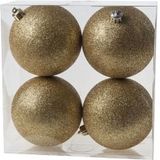 16x Gouden kunststof kerstballen 10 cm - Glitter - Onbreekbare plastic kerstballen - Kerstboomversiering goud