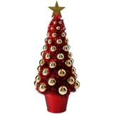 Complete mini kunst kerstboompje/kunstboompje rood/goud met kerstballen 40 cm - Kerstbomen - Kerstversiering