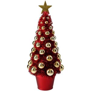 Complete mini kunst kerstboompje/kunstboompje rood/goud met kerstballen 40 cm - Kerstbomen - Kerstversiering