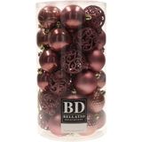 Bellatio Decorations Kerstballen mix - 74-delig - velvet roze en donkerblauw - 6 cm - kunststof