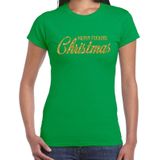 Fout kerstshirt / t-shirt - Merry Fucking Christmas - goud / glitter - groen voor dames - kerstkleding / christmas outfit