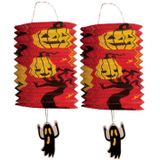 Set van 8x stuks treklampion 15 cm pompoen - Halloween trick or treat lampionnen versiering